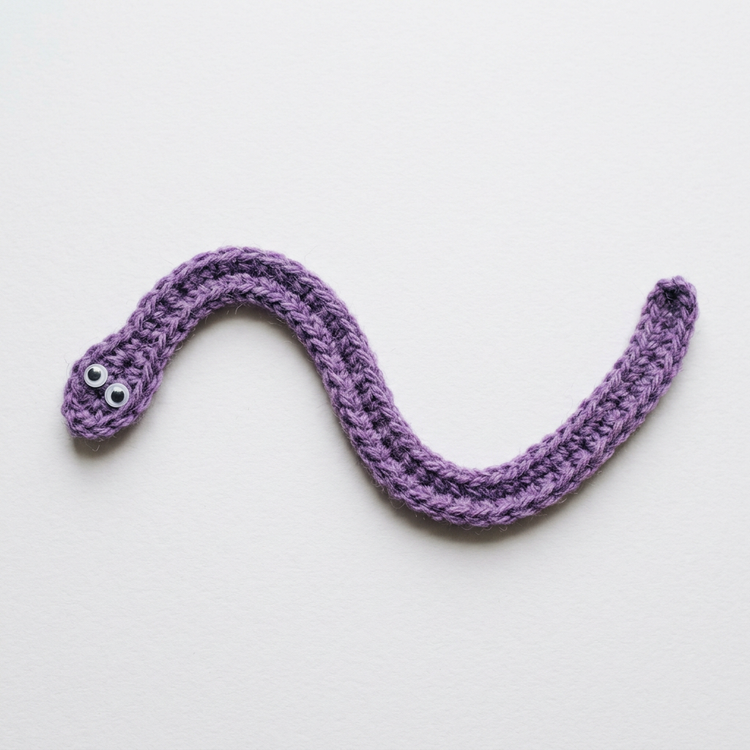 Simple purple crochet chain snake with googly eyes